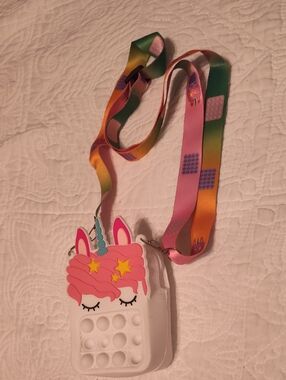 Kids Unicorn Pop-It Crossbody Bag with Rainbow Lanyard - Pink/White